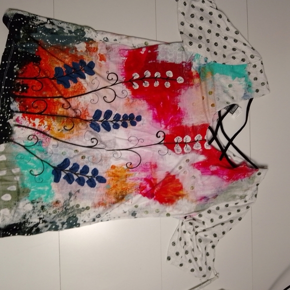 Simply Art By Dolcezza Top colorful floral Abstract Woman Size Large Stretchy - Picture 5 of 5